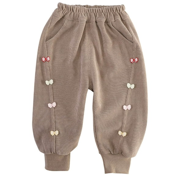 Odeerbi Toddler Girls Cotton Jogger Pants Workout Pants 1-6 Years Casual Sports Athletic Pants Mid Waist Bow Tie Long Sweatpants Toddler Clothes Khaki