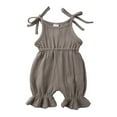 thumbnail image 1 of Odeerbi Toddler Girls Cotton Linen Bodysuit Layette Onesie 2024 Fashion Cute Solid Color Ruffles Frenulum Jumpsuit Romper Khaki, 1 of 9