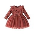 thumbnail image 1 of Odeerbi Toddler Girls Cotton Rib Knit Tulle Dresses Fashion Cute Round Neck Long Sleeve Dress Bow Cherry Print Dress Toddler Girls Clothes, 1 of 1