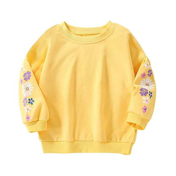 Odeerbi Toddler Girls Crewneck Sweatshirts Cartoon Printed Pullover Sweatshirts Fashionable Cute Flower Sweatshirt Fall Winter Long Sleeve Pullover Sweatshirt Yellow