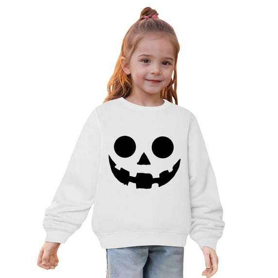 Odeerbi Toddler Girls Crewneck Sweatshirts Halloween Pullover Sweatshirts Children's Fall Winter Sweatshirt Heart Print Long Sleeve Sweater Top White