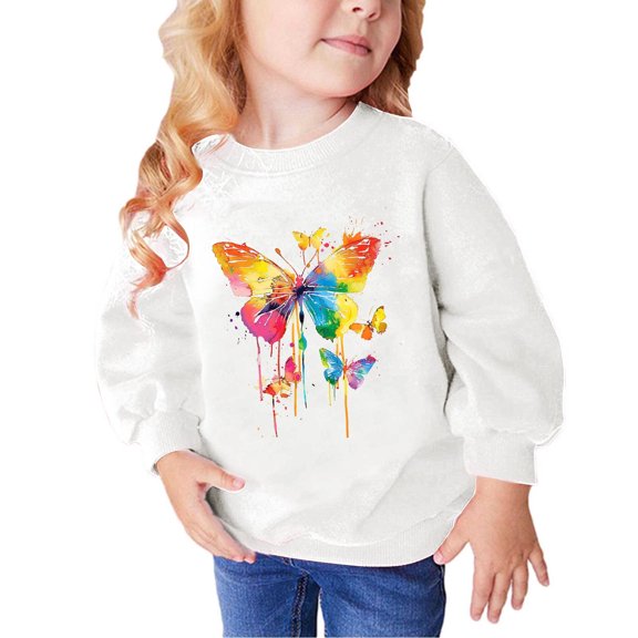 Odeerbi Toddler Girls Crewneck Sweatshirts Pullover Sweatshirts Fall Winter Middle Big Children Colorful Print Long Sleeve Top Sweater White