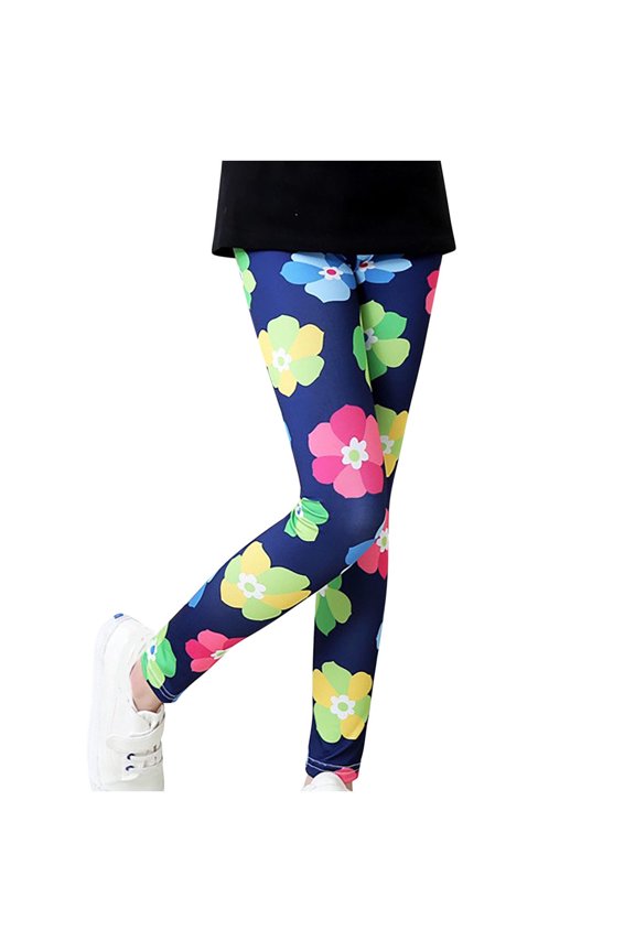 Toddler Girls Cropped Leggings Stretchy Tights Pants Baby Pattern Printed Milk Silk Leggings Comfortable Slim Cropped Trousers Dark Blue