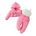 thumbnail image 1 of Odeerbi Toddler Girls Cropped Sweatsuit Outfits Cropped Sweatshirt Camisole Tops Sweatpants Infant Three Piece Set Hot Pink 12-18 Months, 1 of 9