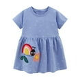 thumbnail image 1 of Odeerbi Toddler Girls Cute Cartoon Print Dress Children Short Sleeve Cotton Dresses Printed Loose Casual Dresses 2-7 Years Navy, 1 of 5