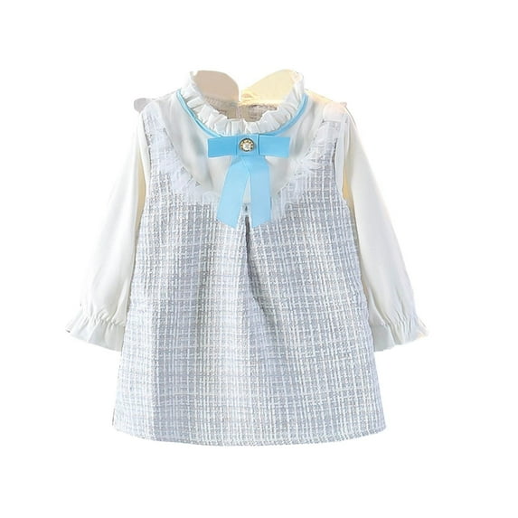 Odeerbi Toddler Girls Cute Cotton Knit Dresses Spring Summer Long Sleeve Bow Lace Princess Dress Toddler Girls Clothes