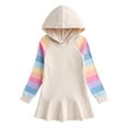 thumbnail image 1 of Odeerbi Toddler Girls Cute Hooded Sweatshirts Dress Pleated Cotton Hoodie Dress Rainbow Striped Long Sleeve Loose Comfortable Casual Dress Toddler Girls Clothes, 1 of 3