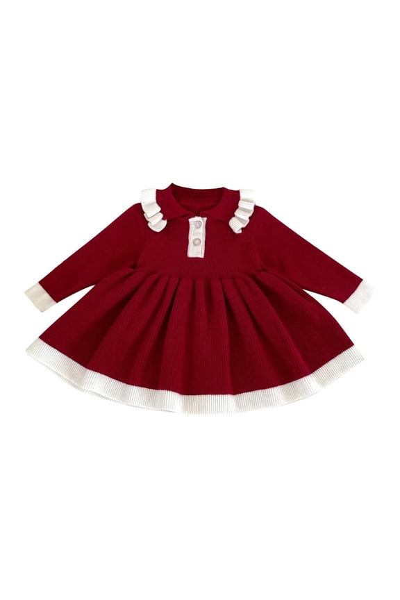 Toddler Girls Cute Knit Sweater Dress Fall Winter Cotton Dresses Fashion Knitted Woolen A-Line Dress Round Neck Long Sleeve Dress Toddler Girls Clothes