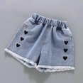 thumbnail image 1 of Odeerbi Toddler Girls Denim Shorts Ripped Fringed Jeans Shorts Summer Thin Heart Embroidered Elastic Waist Shining Denim Ragged Shorts Blue 5-6 Years, 1 of 9