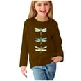 thumbnail image 1 of Odeerbi Toddler Girls Fall Winter Basic Layering T-Shirt Cute Print Basic Tees Long Sleeve Shirts Cute Crewneck Tops Dressy Casual Blouses Base Layer Toddler Clothes Brown, 1 of 5