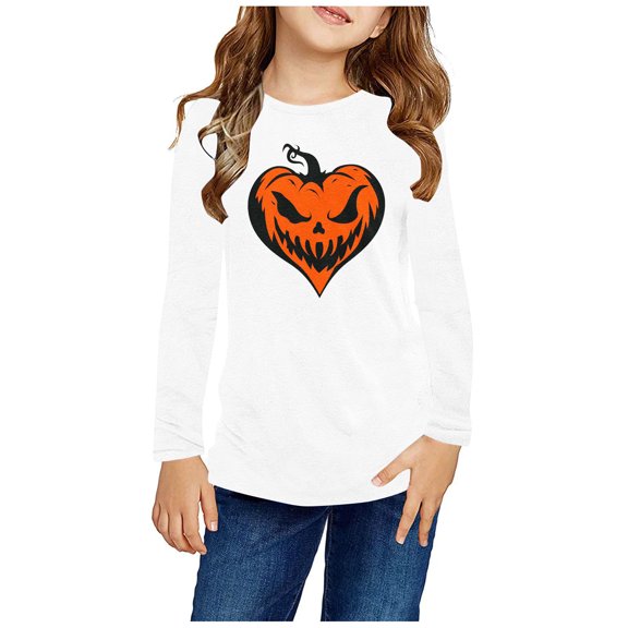 Odeerbi Toddler Girls Fall Winter Basic Layering T-Shirt Halloween Basic Tees 3-14 Years Kids Long Sleeve Shirt Halloween Pullover Base Layer Shirts Toddler Clothes Orange