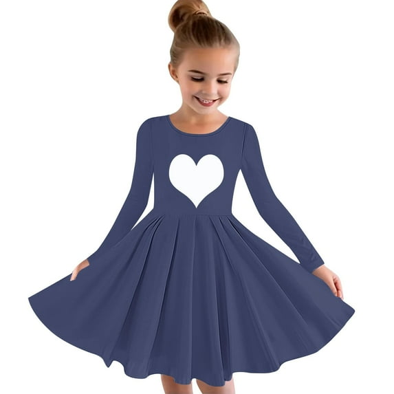 Odeerbi Toddler Girls Fall Winter Flowy Princess Dresses Long Sleeve Stretchy Dress A Line Twirly Skater School Recital Dress Navy