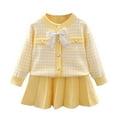 thumbnail image 1 of Odeerbi Toddler Girls Fall Winter Outfits Knitting Cardigan Sweater with Pleated Skirt Set 1-8 Years Kids Long Sleeve Tie Button Jacket Short Skirt Two Piece Set Toddler Clothes Yellow, 1 of 3