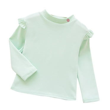 Odeerbi Toddler Girls Fall Winter Thermal Basic Layering T-Shirt Ruffle Sleeve Basic Tees Solid Color Long Sleeve Shirt Base Layer Undershirt Toddler Clothes Green