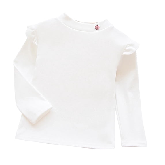 Odeerbi Toddler Girls Fall Winter Thermal Basic Layering T-Shirt Ruffle Sleeve Basic Tees Solid Color Long Sleeve Shirt Base Layer Undershirt Toddler Clothes
