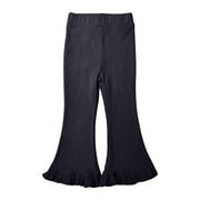 Odeerbi Toddler Girls Flare Pants Ruffle Hem Cotton Pants Cute Sweet Elasticity Flared Trousers Toddler Kids Baby 2025 Fashion Leggings Black 4-5 Years