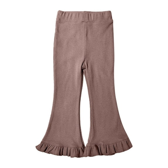Odeerbi Toddler Girls Flare Pants Ruffle Hem Cotton Pants Cute Sweet Elasticity Flared Trousers Toddler Kids Baby 2025 Fashion Leggings Coffee 5-6 Years