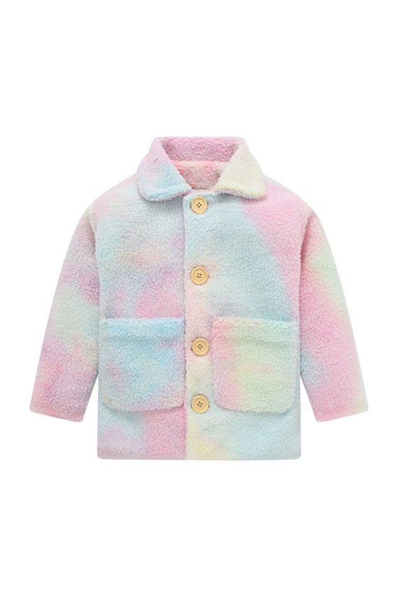 Toddler Girls Fleece Jacket Tie-dye Coat Winter Thermal Outerwear Kids Fashion Cute Gradient Color Windproof Padded Jacket Lapel Coat Multicolor
