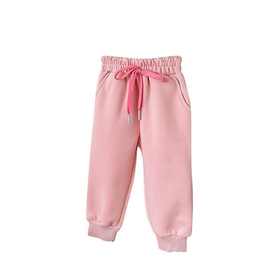 Odeerbi Toddler Girls Fleece Lined Jogger Pants Winter Thermal Cotton Sweatpants 1-10 Years Casual Solid Color Drawstring Straight Leg Ankle Pants Long Pants Pink