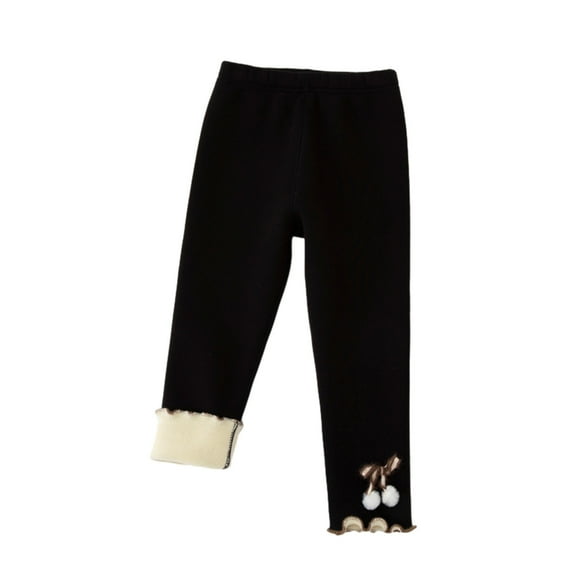 Odeerbi Toddler Girls Fleece Lined Leggings Winter Warm Fleece Leggings Elastic Cotton Pants Black 4-5 Years