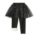 thumbnail image 1 of Odeerbi Toddler Girls Fleece Lined Leggings with Skirt Sequin Tutu Pants Winter Warm Leggings Elastic Cotton Pants Black 3-4 Years, 1 of 7