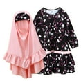 thumbnail image 1 of Odeerbi Toddler Girls Floral Muslim Dress with Ruffle Hijab One-Piece Islamic Prayer Dress Long Sleeve Round Neck Cotton Dress Set Toddler Girls Clothes, 1 of 8