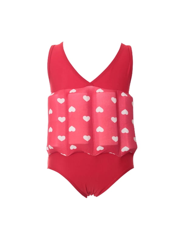 Toddler Girls Flotation Swimsuit Toddler Baby Float Suit One-piece Swimwear Sleeveless Buoyancy Swimsuit Red 2-3 Years