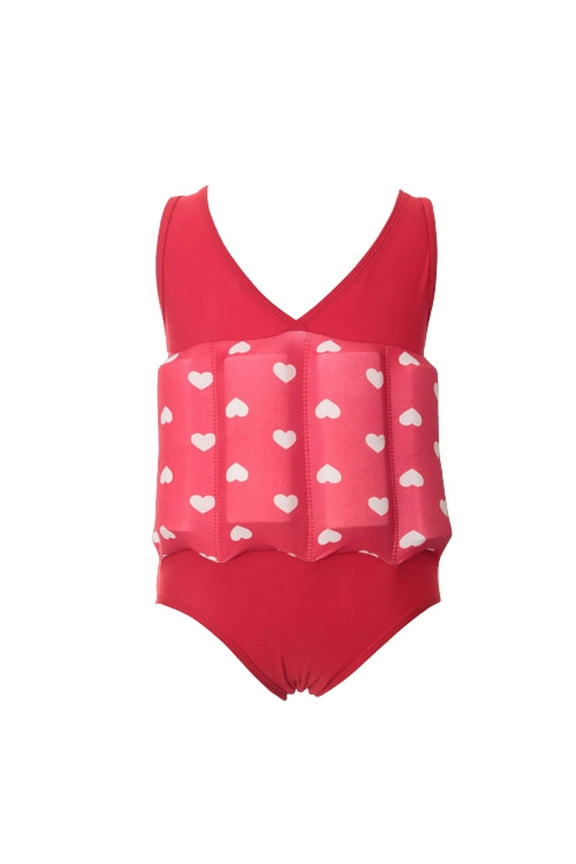 Toddler Girls Flotation Swimsuit Toddler Baby Float Suit One-piece Swimwear Sleeveless Buoyancy Swimsuit Red 3-4 Years