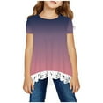 thumbnail image 1 of Odeerbi Toddler Girls Gradient Shirt Kids Crewneck Layered Floral Print Shirt Short Sleeve Cute Blouse Lace Tee Top Purple 3-4 Years, 1 of 5
