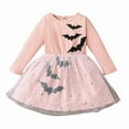 thumbnail image 1 of Odeerbi Toddler Girls Halloween Dresses Stage Performance Dress Outfits Children's Fashionable Printed Mesh Long Sleeve Round Neck Ankle Dress Pink, 1 of 1