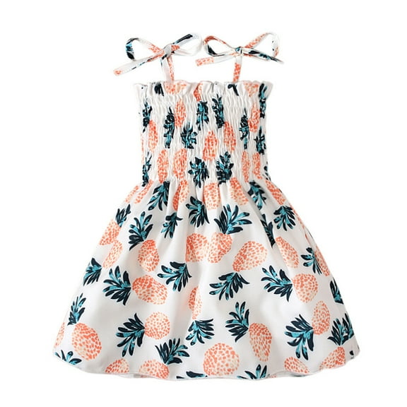 Odeerbi Toddler Girls Hawaiian Dress Summer Beach Slip Dress Summer Sweet Print Cotton Sleeveless Dresses 2-6 Years Orange