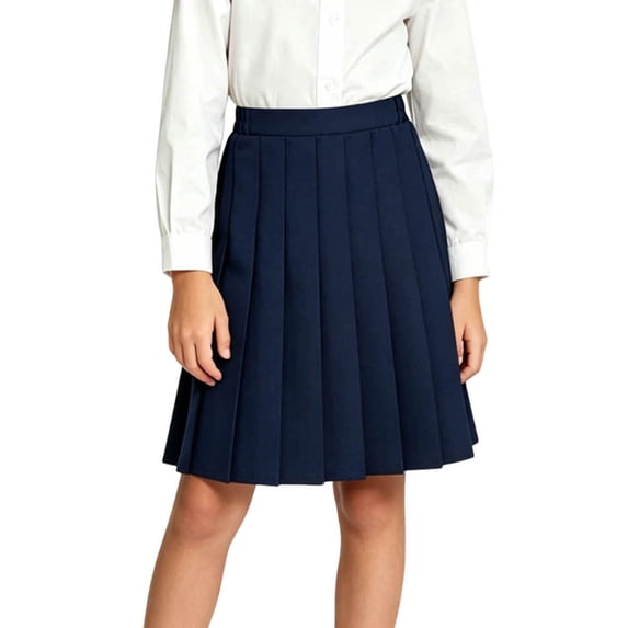 Odeerbi Toddler Girls High Waist Pleated Skirt Solid Color Elastic Waist Knee Length School Uniform Skirt