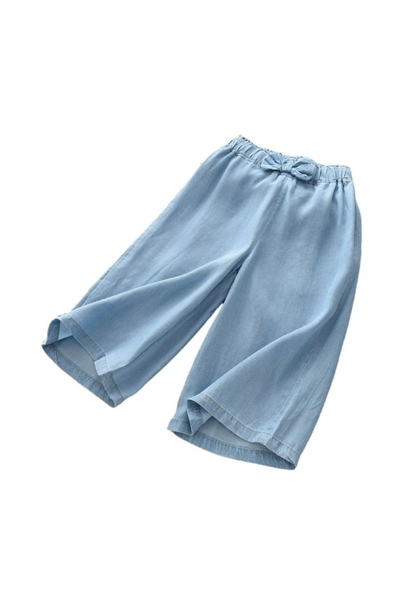 Toddler Girls Jeans Wide Leg Denim Pants 3-9 Years Kids Summer Thin Wide-Legged Pants Middle School Summer Loose Jeans Light Blue