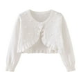thumbnail image 1 of Odeerbi Toddler Girls Knit Bolero Shrugs Cute Cardigan Kids Baby Fashion Solid Color Long Sleeve Cover Up Tops Thin Style Button Closure Cropped Knitwear White, 1 of 3