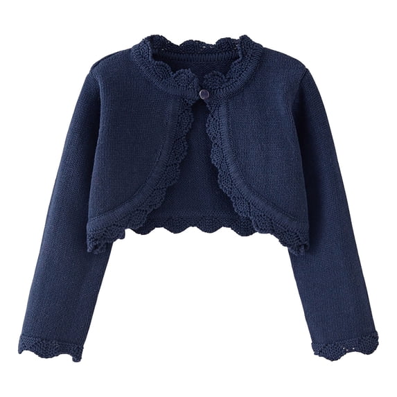 Odeerbi Toddler Girls Knit Bolero Shrugs Cute Cardigan Kids Baby Fashion Solid Color Long Sleeve Cover Up Tops Thin Style Button Closure Cropped Knitwear Dark Blue