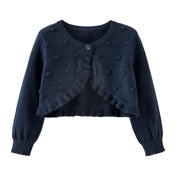 Odeerbi Toddler Girls Knit Bolero Shrugs Cute Cardigan Kids Baby Fashion Solid Color Long Sleeve Cover Up Tops Thin Style Button Closure Cropped Knitwear Dark Blue