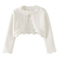 thumbnail image 1 of Odeerbi Infant Girls Knit Bolero Shrugs Cute Cardigan Kids Baby Fashion Solid Color Long Sleeve Cover Up Tops Thin Style Button Closure Cropped Knitwear White, 1 of 9