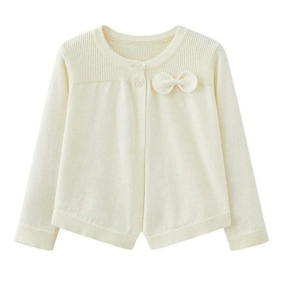 Odeerbi Infant Girls Knit Bolero Shrugs Cute Cardigan Kids Baby Fashion Solid Color Long Sleeve Cover Up Tops Thin Style Button Closure Cropped Knitwear White
