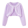 thumbnail image 1 of Odeerbi Kids Girls Knit Bolero Shrugs Cute Lace Cardigan Kids Baby Fashion Solid Color Long Sleeve Cover Up Tops Thin Style Button Closure Cropped Knitwear Purple, 1 of 9