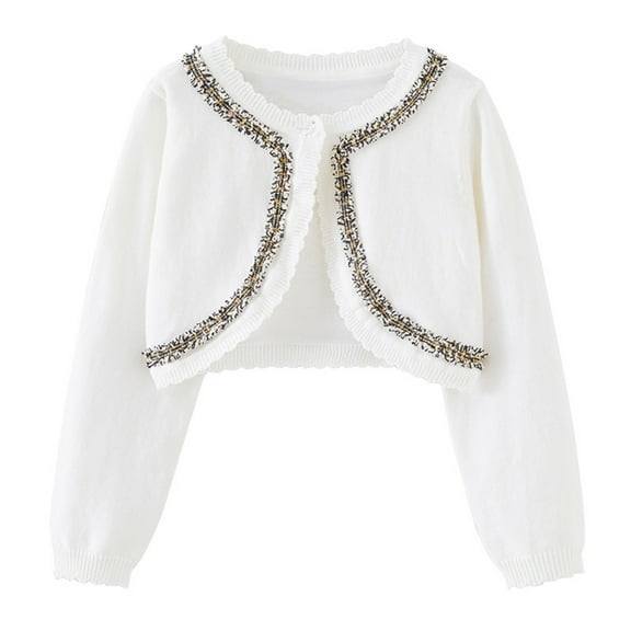 Odeerbi Teen Girls Knit Bolero Shrugs Cute Lace Cardigan Kids Baby Fashion Solid Color Long Sleeve Cover Up Tops Thin Style Button Closure Cropped Knitwear Black