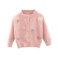 thumbnail image 1 of Odeerbi Toddler Girls Knit Cardigan Sweater Fall Winter Thermal Sweater 1-8 Years Embroidered Flower Loose Sweater Button Long Sleeve Cardigan Toddler Clothes Pink, 1 of 4