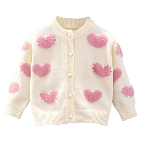 Odeerbi Toddler Girls Knit Cardigan Sweater Fall Winter Thermal Sweater 1-8 Years Patchwork Heart-shaped Loose Button Up Long Sleeve Sweater Cardigan Toddler Clothes Beige