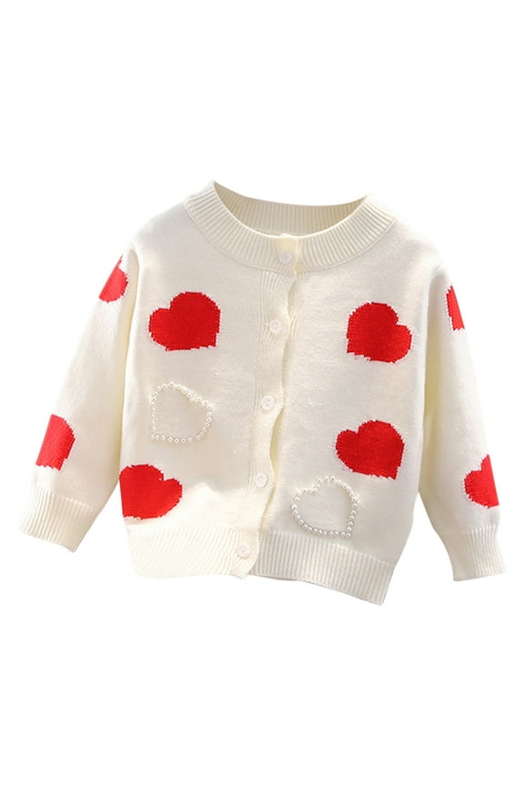 Toddler Girls Knit Cardigan Sweater Fall Winter Thermal Sweater 1-8 Years Patchwork Heart-shaped Loose Button Up Long Sleeve Sweater Cardigan Toddler Clothes Beige