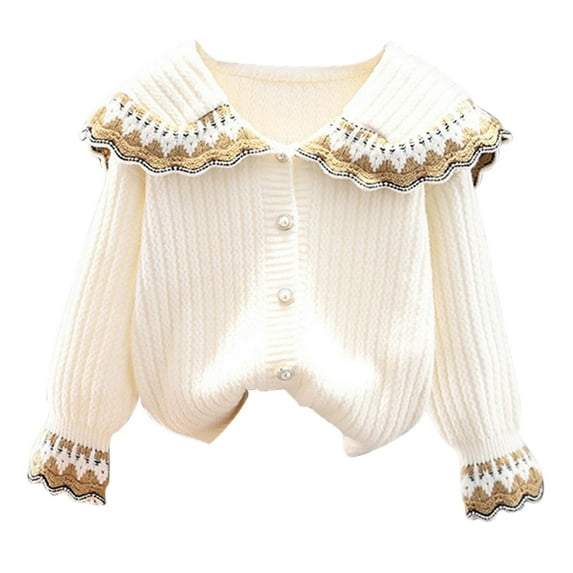 Odeerbi Toddler Girls Knit Cardigan Sweater Fall Winter Thermal Sweater 1-8 Years Plush Splicing Collar Sweater Loose Button Long Sleeve Cardigan Toddler Clothes White