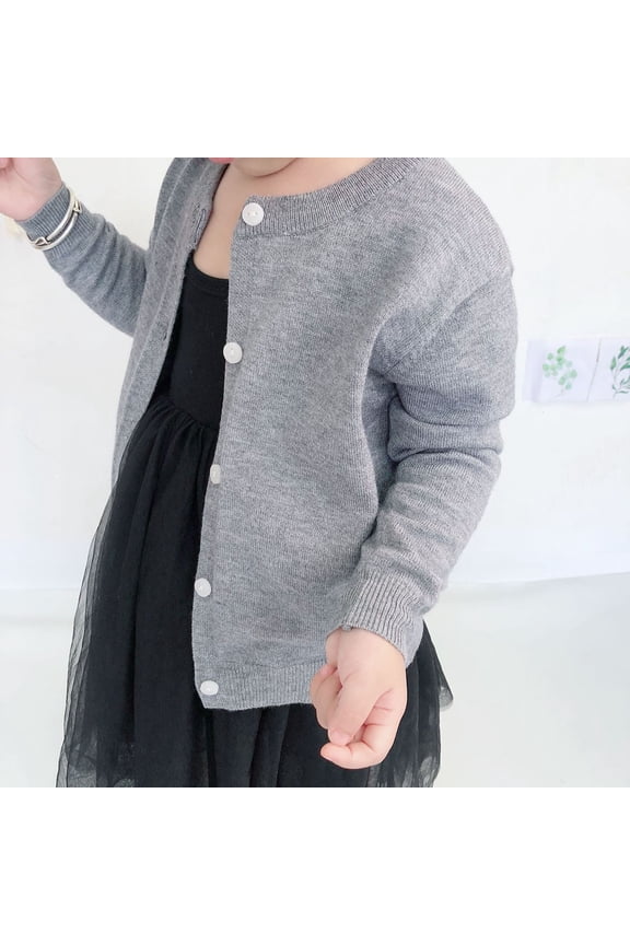 Toddler Girls Knit Cardigan Sweater Toddler Kids Baby Fashion Cute Color Long Sleeve Thin Style Button Cardigan Coat Gray 18-24 Months