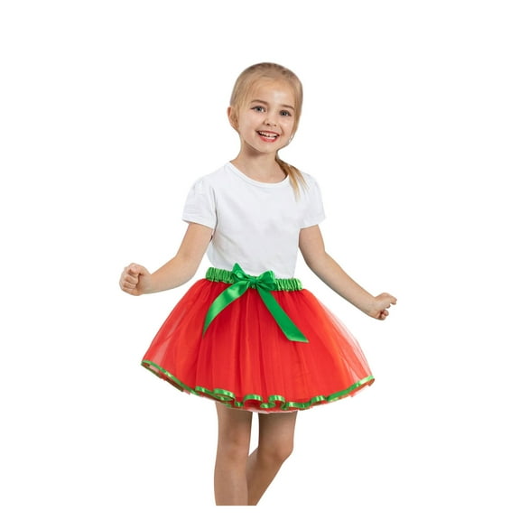 Odeerbi Toddler Girls Layered Tutu Skirt Christmas Tulle Dance Skirts Toddler Baby Cute Christmas Net Yarn Princess Skirt Multi-color Skirt Bow Hairpin Suit Red 2-4 Years