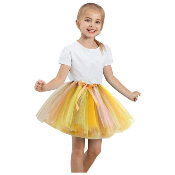 Odeerbi Toddler Girls Layered Tutu Skirt Tulle Dance Skirts Toddler Baby Cute Multicolour Net Yarn Princess Skirt Multi-color Bow Skirt Yellow 4-6 Years