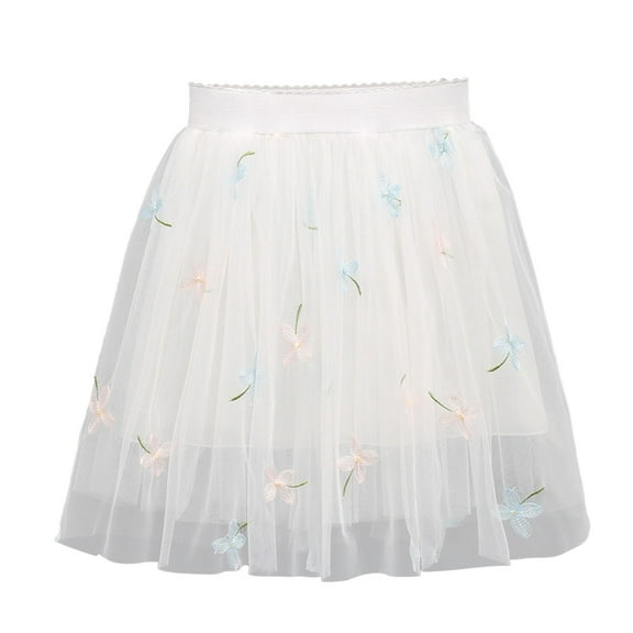 Odeerbi Toddler Girls Layered Tutu Skirt Tulle Dance Skirts Summer Half Body Skirt Gauze Skirt Princess Skirt Versatile 2025 Fashion Embroider Short Skirt White 3-4 Years