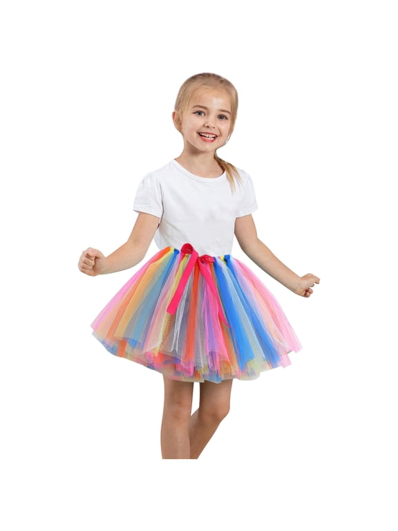 Toddler Girls Layered Tutu Skirt Tulle Dance Skirts Toddler Baby Cute Multicolour Net Yarn Princess Skirt Multi-color Bow Skirt Multicolor 4-6 Years