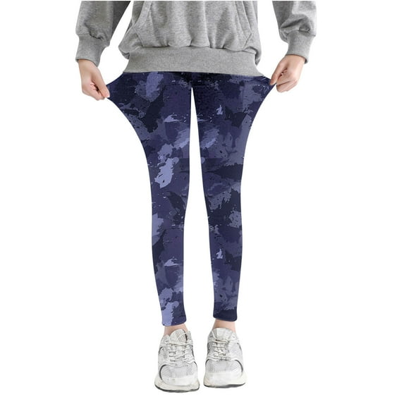 Odeerbi Kids Girls Leggings Camouflage Stretchy Tights Pants High Waist Camouflage Printed Pants Stretchy Soft Tights Kids Summer School Wearing Purple